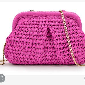 Straw Clutch Purses for Women Woven PINK NEW IN PACKAGE